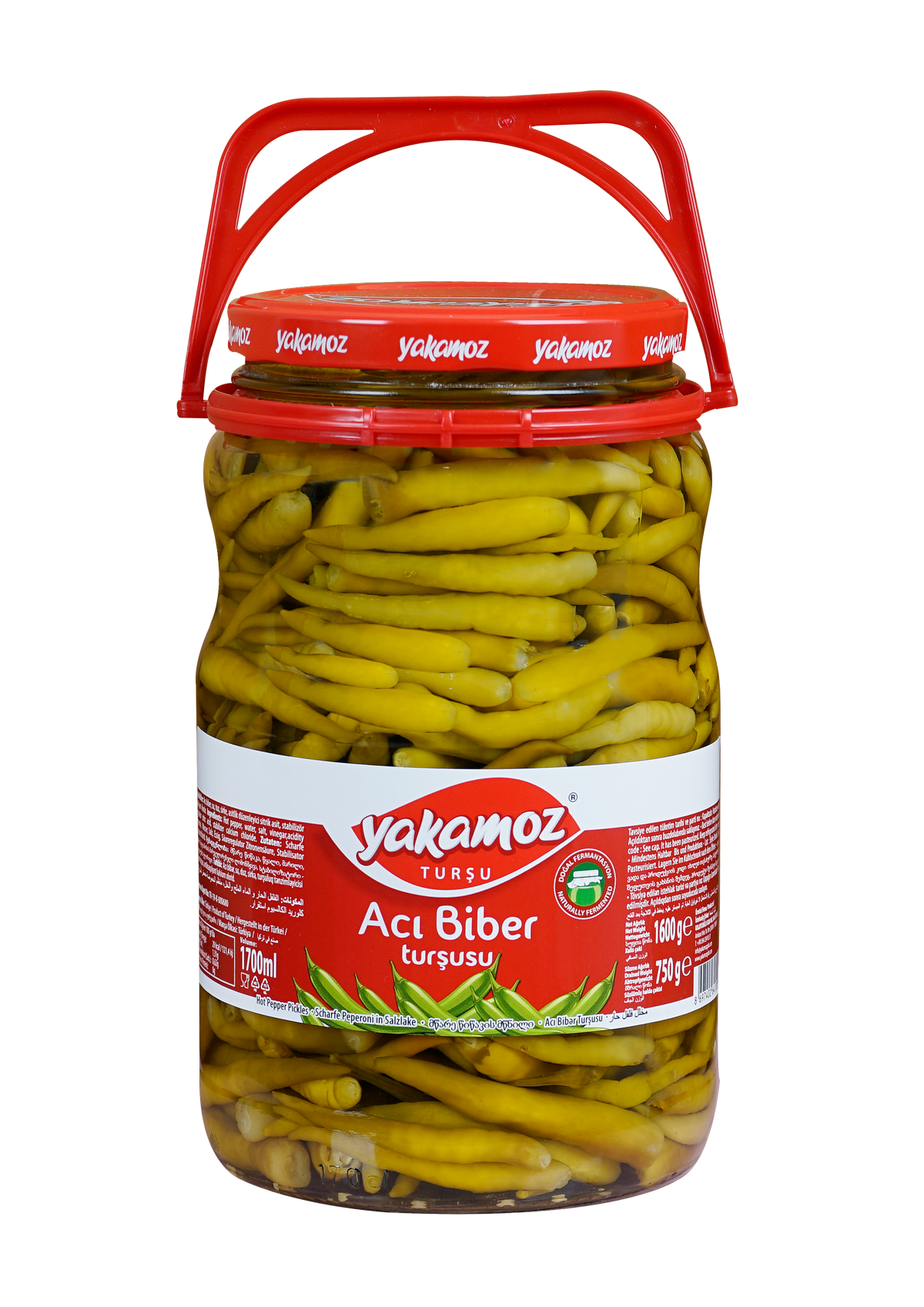 Glass jar of S101 Yakamoz hot pepper pickle with vibrant red peppers, showcasing the spicy, flavorful Turkish aci biber tursusu.