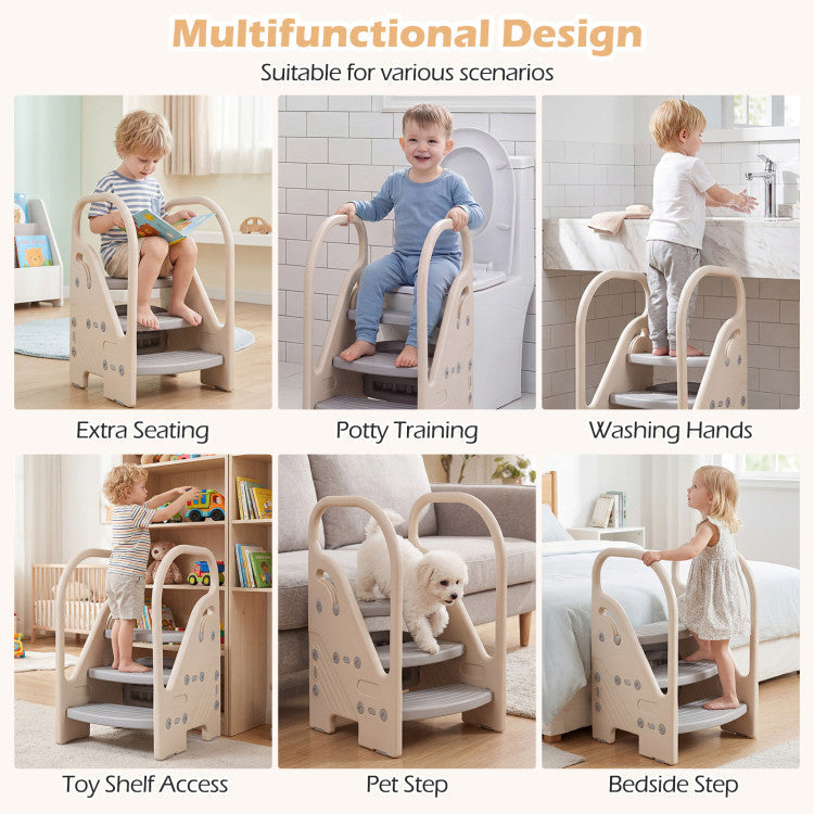Adjustable 3-step helper stool with safety handles for kids, featuring sturdy construction and non-slip steps from GBruno Store.