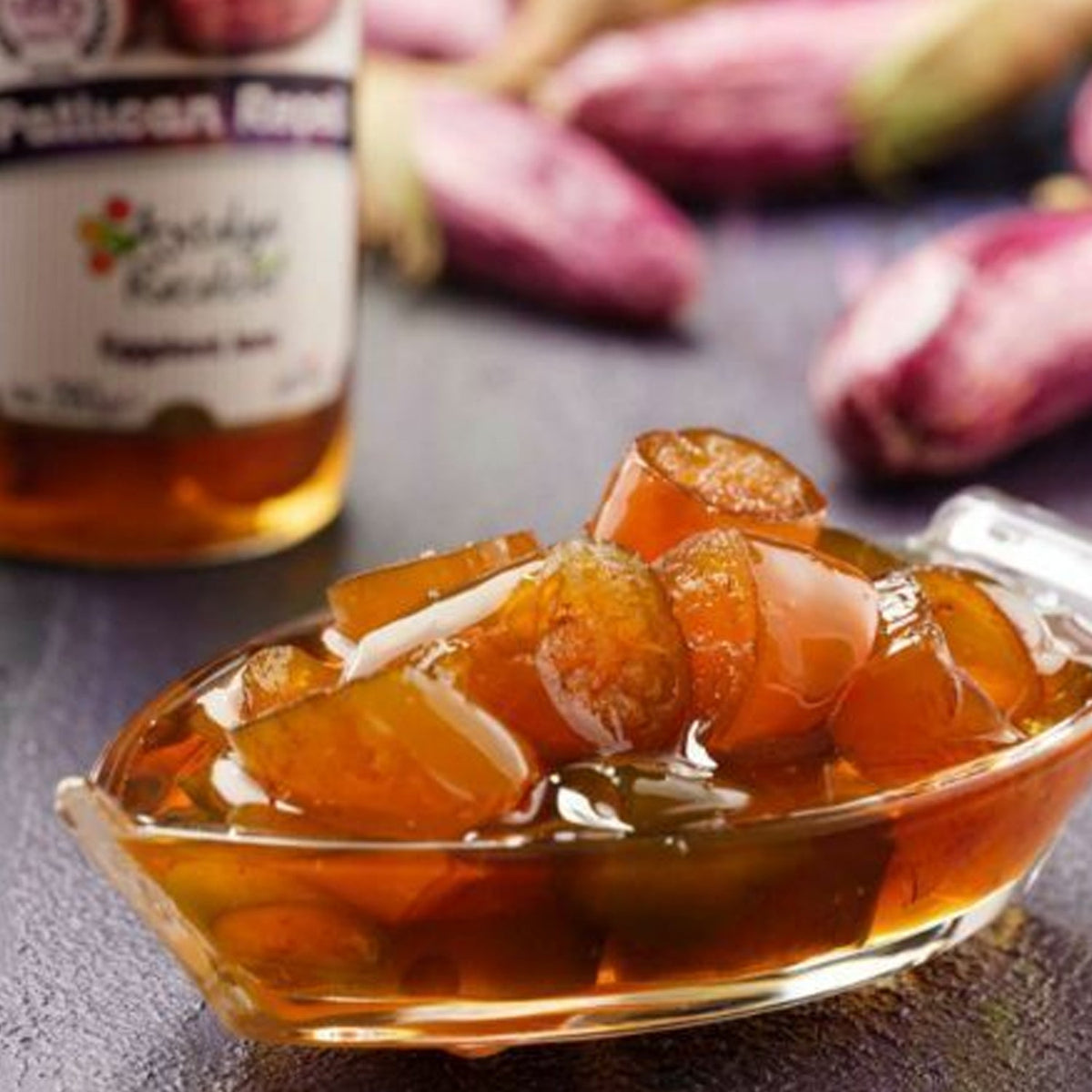 S101 Antalya Eggplant Jam in 290g jar, creamy purple eggplant jam with a smooth texture and rich flavor.