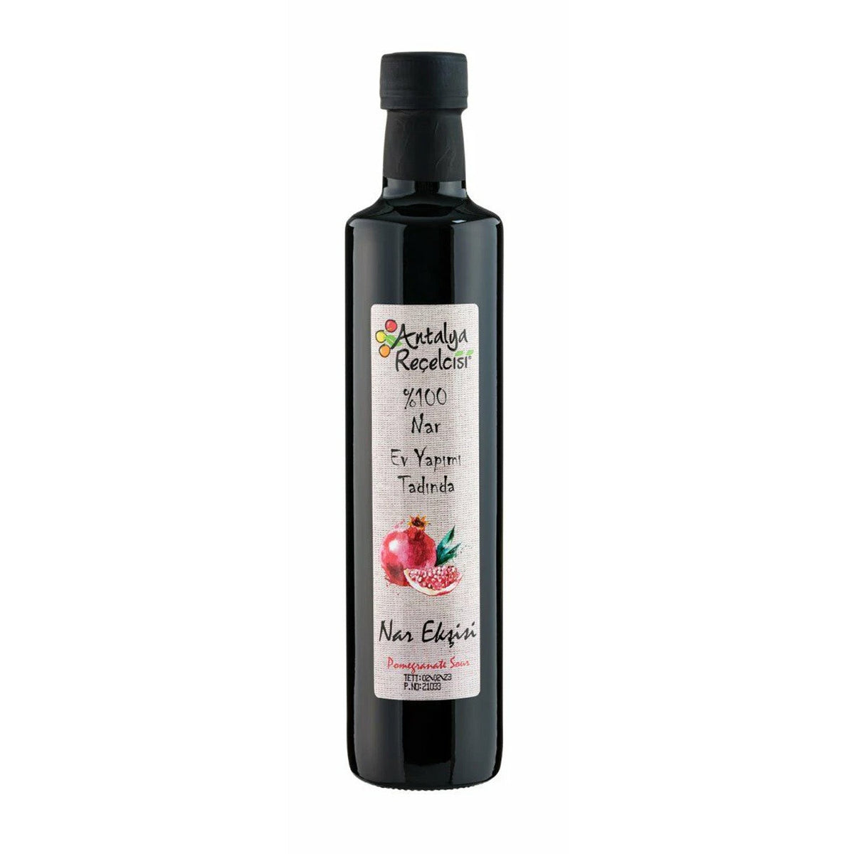 S101 Antalya Pomegranate Sour 500ml pantry bottle with vibrant pomegranate juice and sour flavor in a clear plastic container.