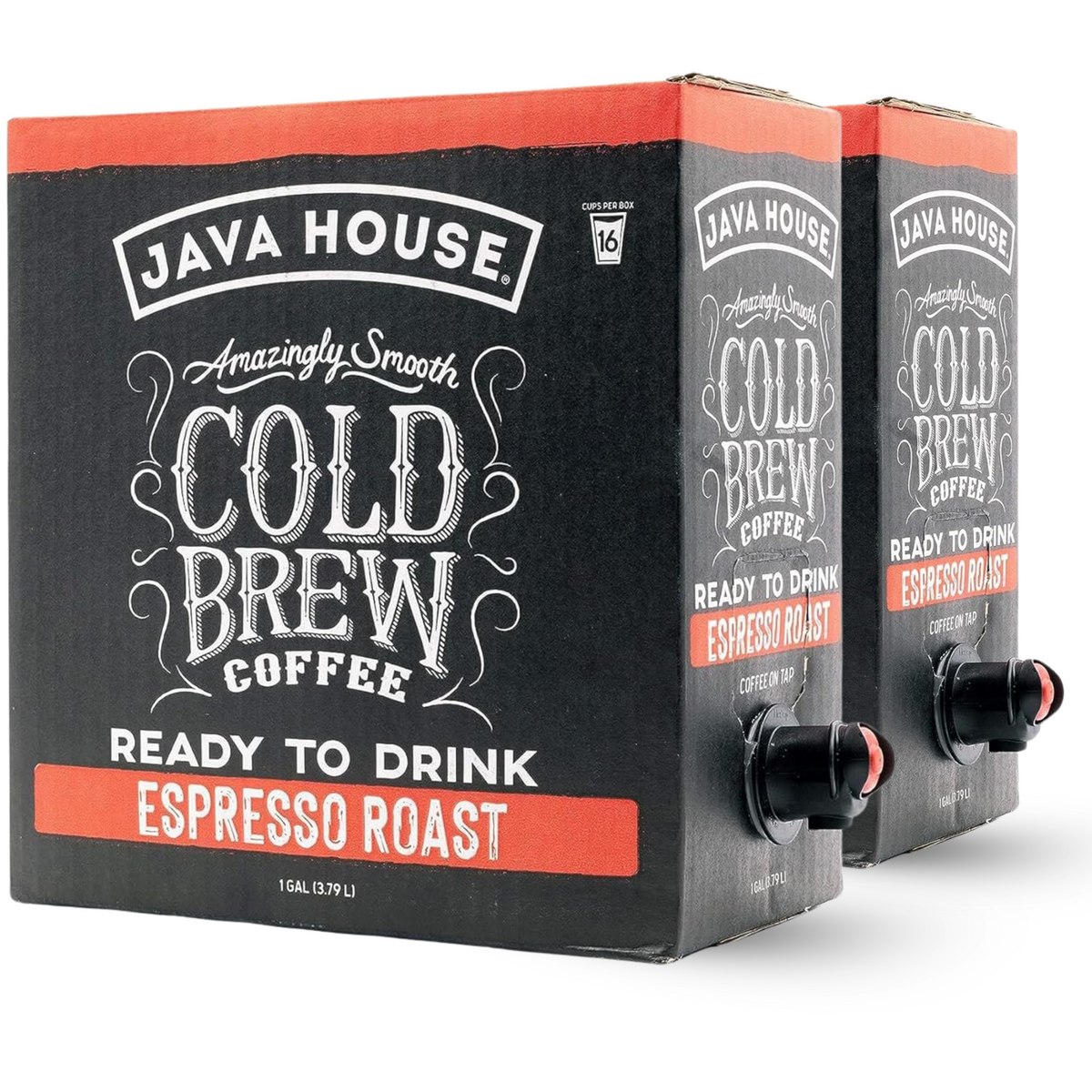 Java House cold brew on tap in a clear beverage bag with tap spout, ready for serving as a chilled coffee drink.