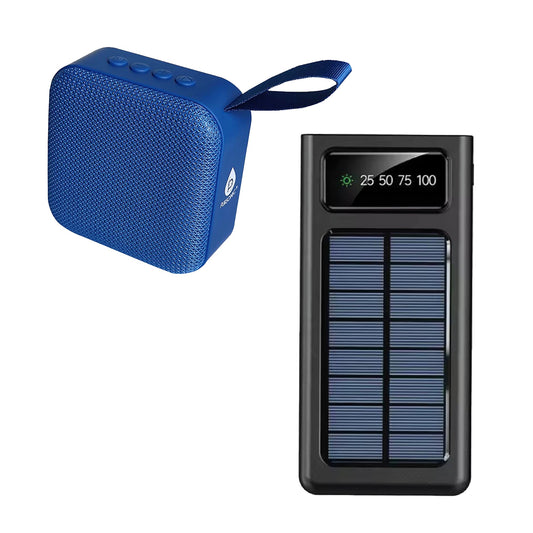 Pursonic Adventure Power & Sound Bundle with portable solar power bank and 360° wireless speaker, shown with power bank and speaker.