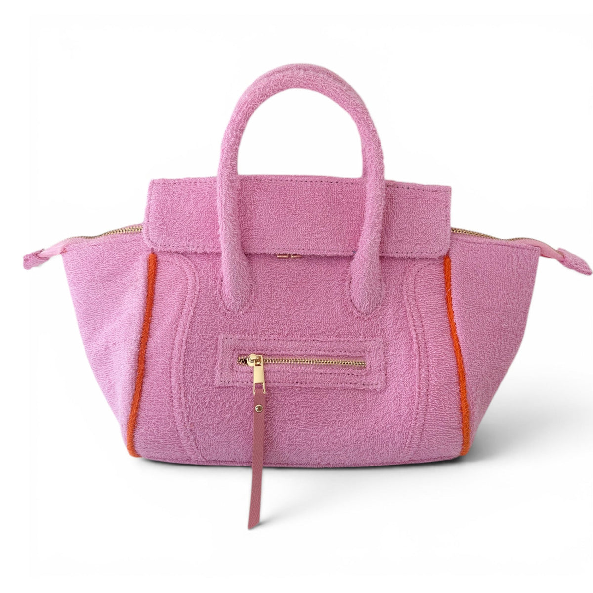 Beach Haus Cabana Tote Mini in Bubblegum pink, showing the compact tote bag with woven texture and colorful handles.