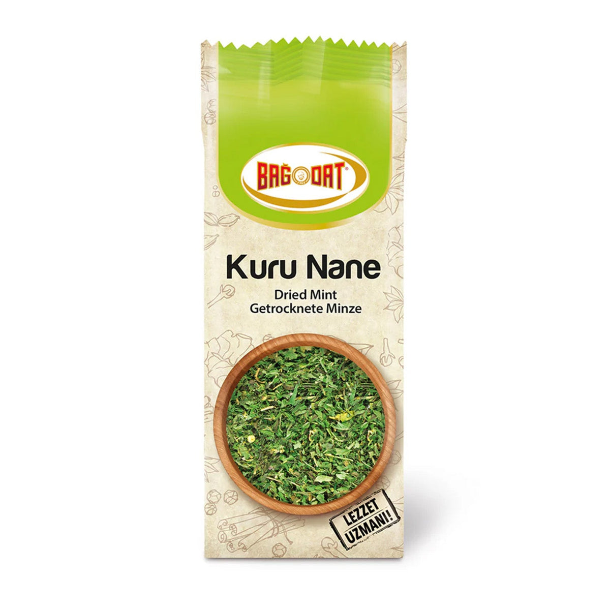 Bagdat dried mint in a 30g package, part of S101 mixed spices and seasonings, with fresh green dried mint leaves visible.