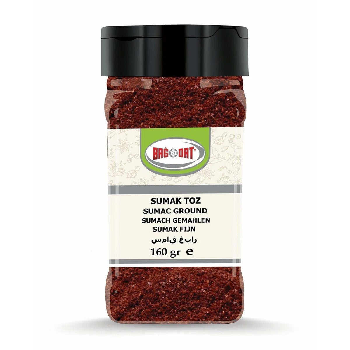 S101 Bagdat Sumac 160g, mixed spices and seasonings in a resealable bag, vibrant red sumac berries for culinary use.
