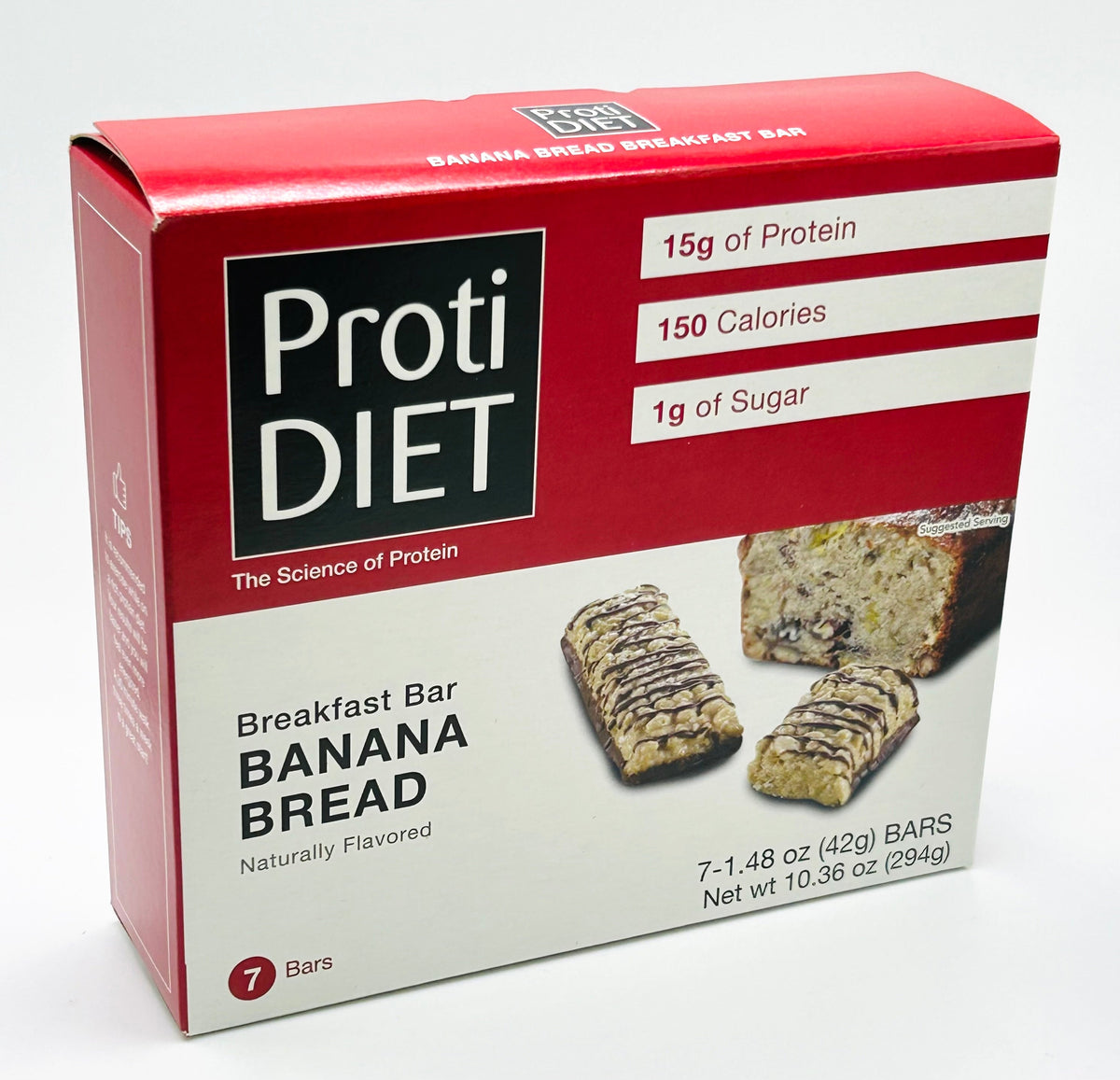 AmBari Nutrition ProtiDiet Banana Bread Bar, a nutritious snack bar with banana bread flavor and textured surface.