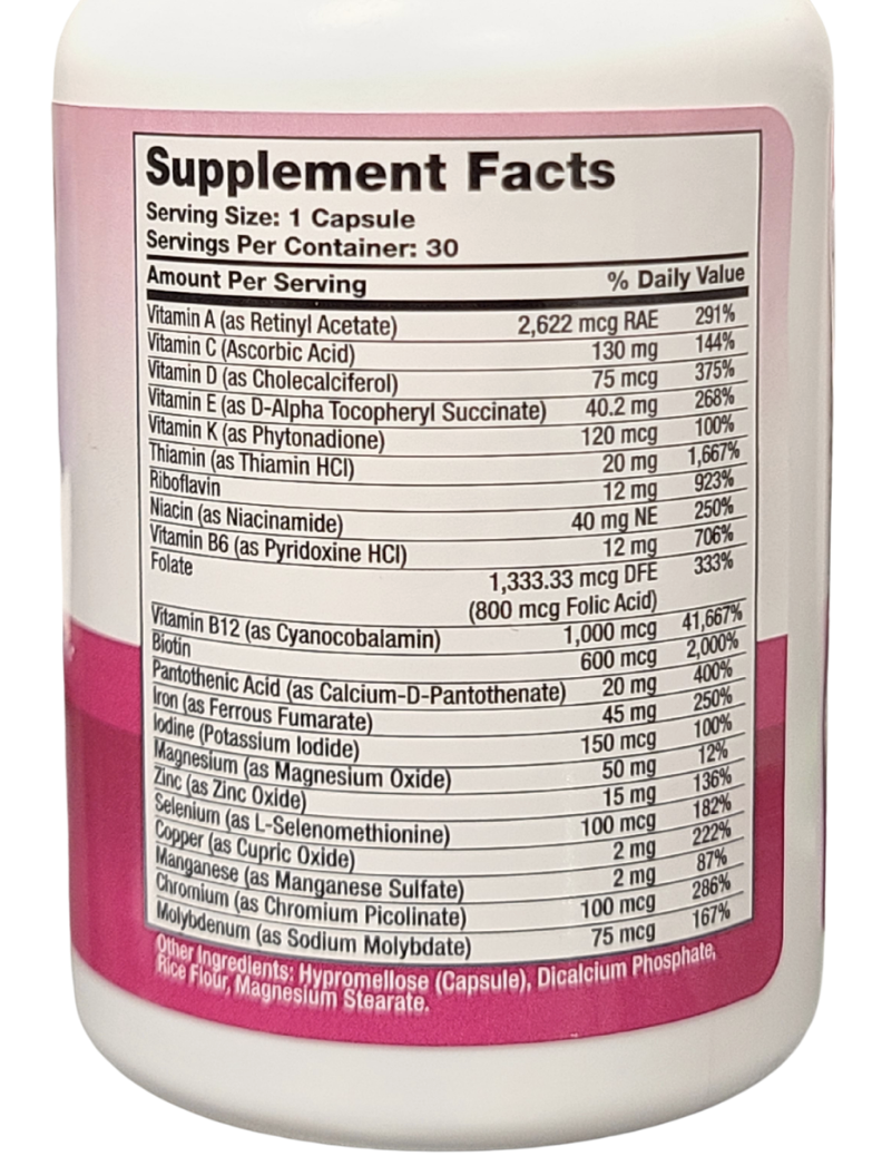 Label image of AmBari Nutrition bariatric one-a-day multivitamin supplement showing nutrition information and ingredients.