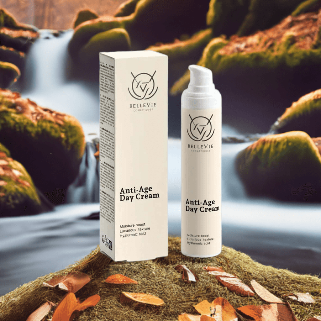 Belleviecosmetic anti-age face cream bottle on a clean background, showing the hydrating and firming moisturizer for a youthful glow