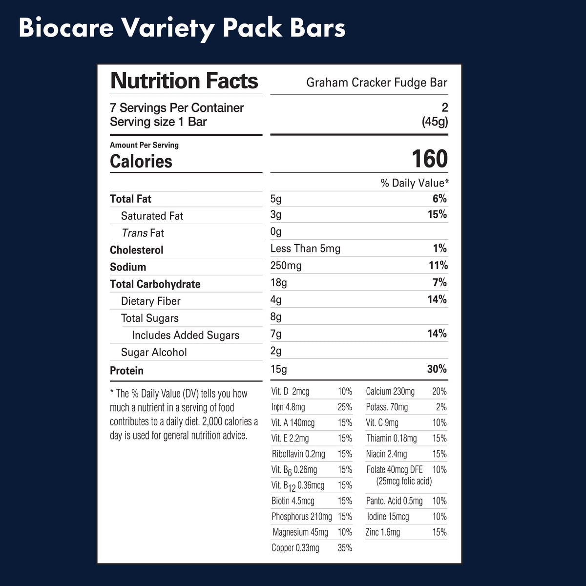 Assorted Biocare 15G protein bars variety pack with seven different flavors, displayed in a neat arrangement.