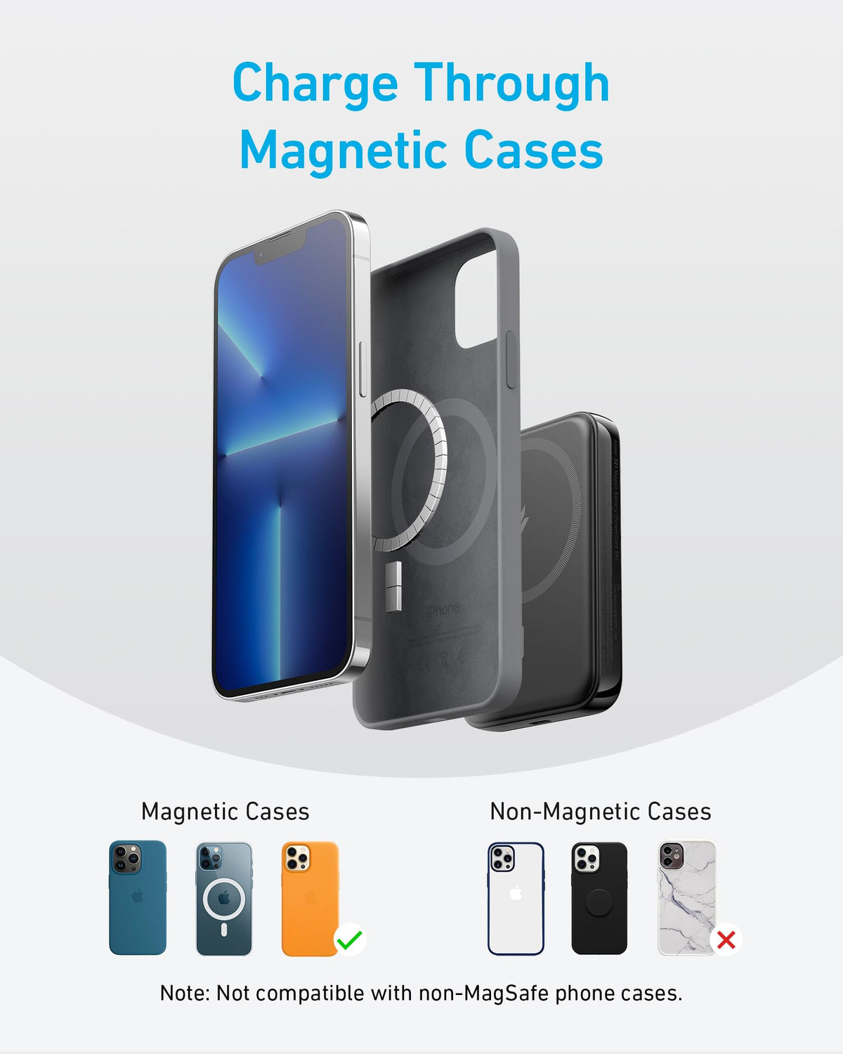 Black Anker 321 MagGo Battery PowerCore Magnetic 5K for portable charging, shown attached to a compatible device.