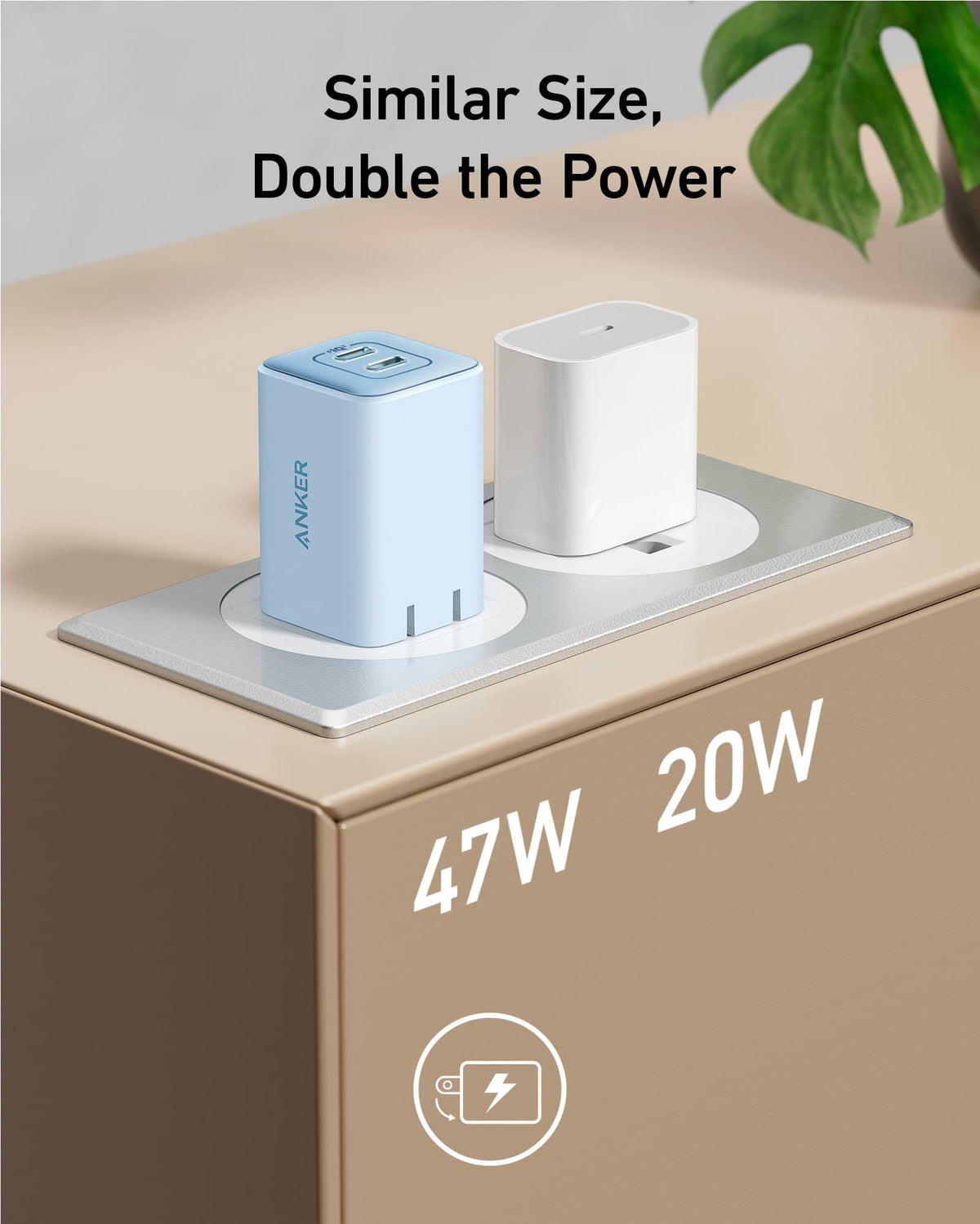 Blue Anker 523 Nano 3 47W charger with compact design and USB-C port, suitable for fast charging devices.