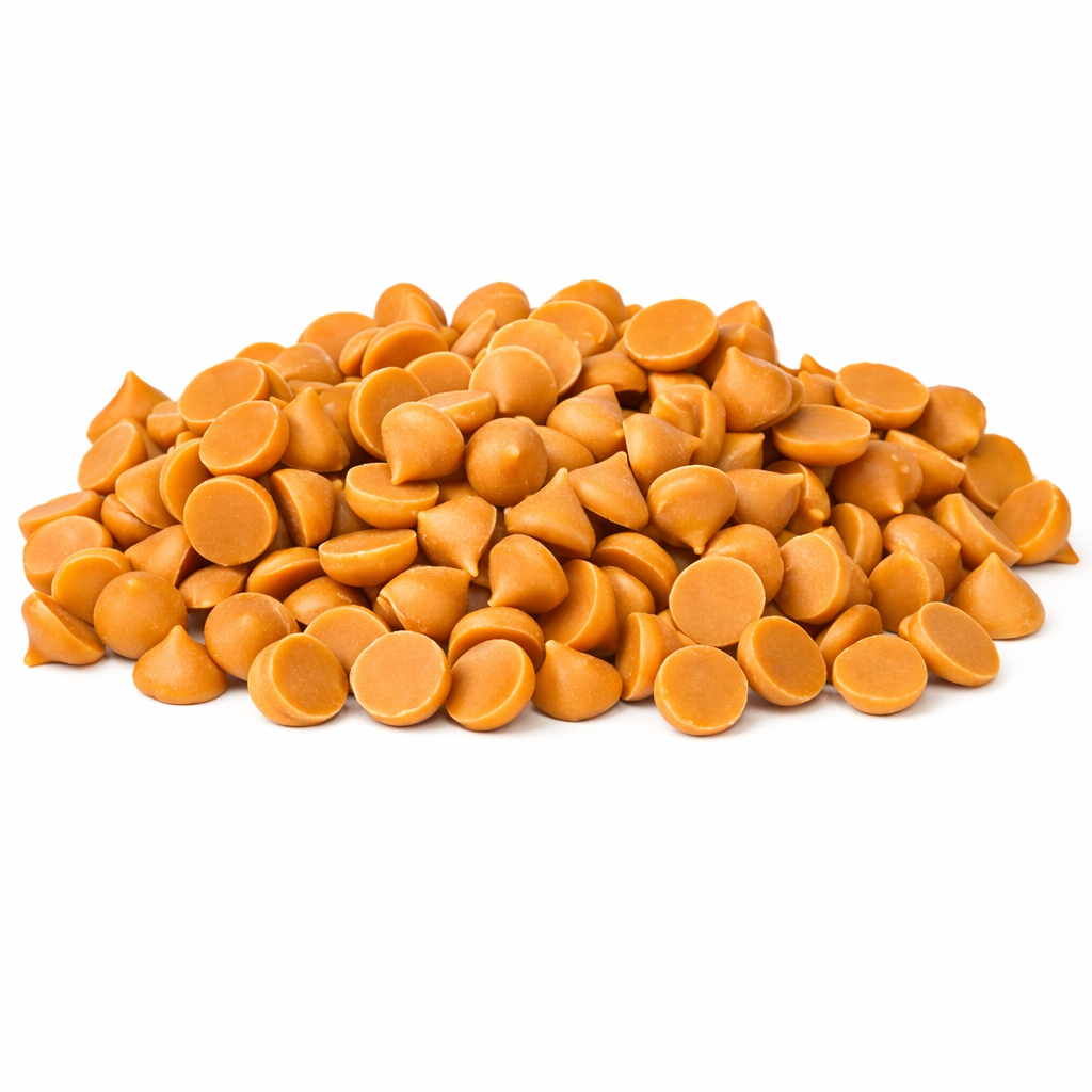 Butterscotch mini baking chips from Candy In Bulk in a large 4 million count bulk value bag, ideal for baking and snacking.
