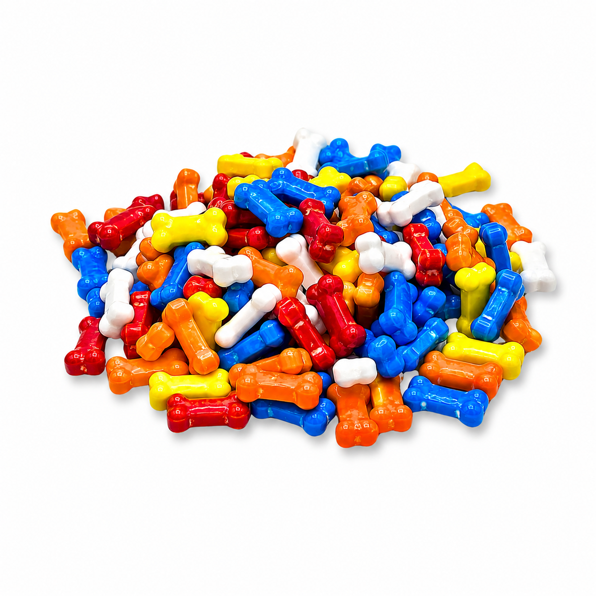 Assorted Bonz Bone Shaped Hard Candy from Candy In Bulk in a colorful bulk value bag, featuring bright, bone-shaped candies.