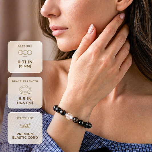 Hypersthene Millionaire Manifestation Bracelet by Conscious Items featuring black stone beads on a stretch cord.