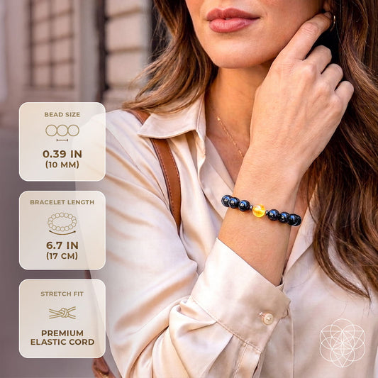 Deep healing bracelet featuring Arfvedsonite gemstone from Conscious Items, showcasing a sleek, polished design for holistic wellness.