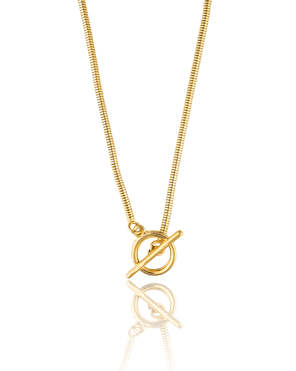 Silver 2mm mouse tail toggle chain necklace by MIA Jewelry, showing the detailed toggle clasp and chain links.