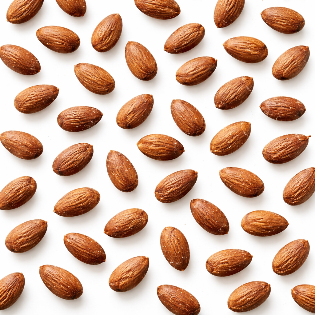 Dry roasted salted almonds in a bulk snack bag, showing golden almonds with salt crystals from Candy In Bulk.