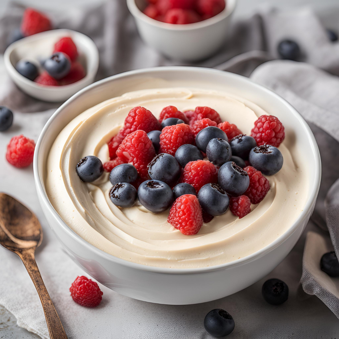 Creamy cheesecake snack by AmBari Nutrition, showing a rich, smooth cheesecake dessert with a golden crust on a plate.