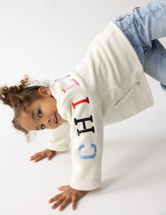 Kids fleece pullover by Elevated Faith featuring a Child of God design, cozy and comfortable kids jacket for everyday wear.