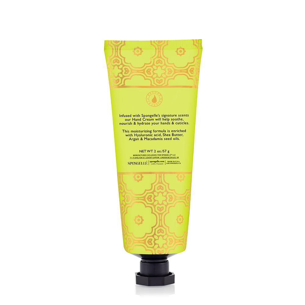 Spongellé Coconut Verbena hand cream tube with coconut and verbena scent, shown from the back.