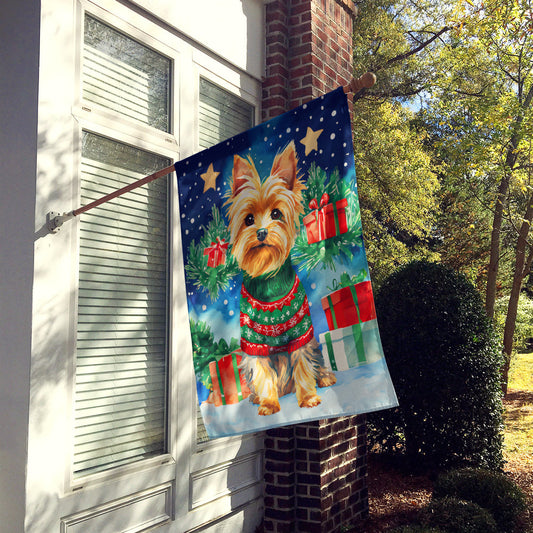 Yorkshire Terrier Yorkie Christmas house flag by Caroline's Treasures featuring festive dog design and holiday theme.