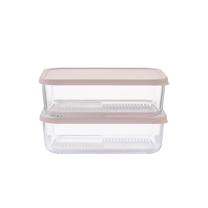 Dura Living Container Culture 4-piece set of airtight glass food storage containers with lids, featuring berry blush color.