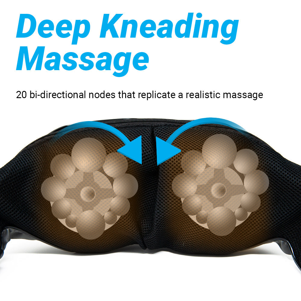 iReliev deep kneading shiatsu neck and back massager showing textured massage nodes and ergonomic design for soothing relief