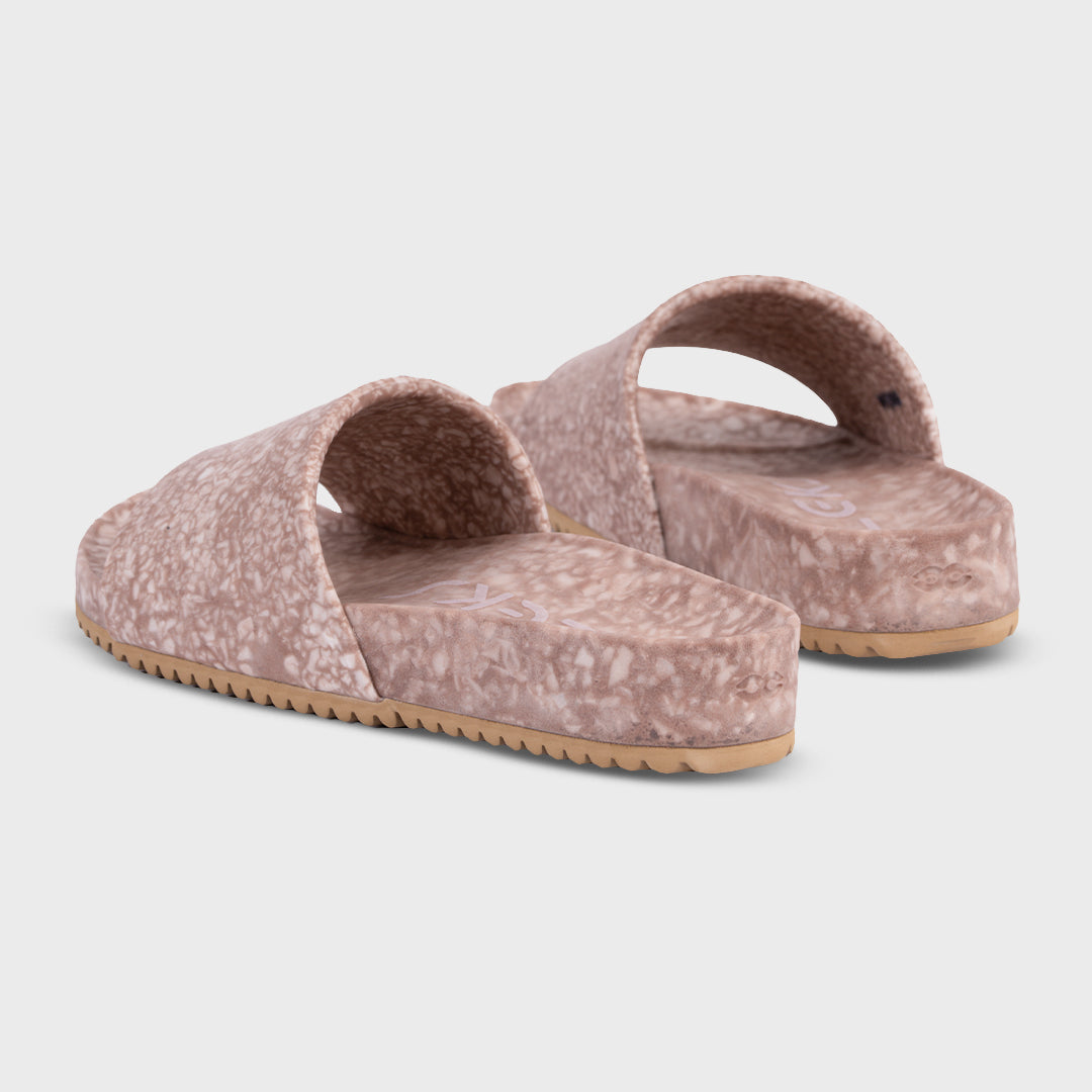 Fleks East Beach Slide in Blushed color, rear view showing comfortable slip-on sandal with cushioned sole and stylish design.