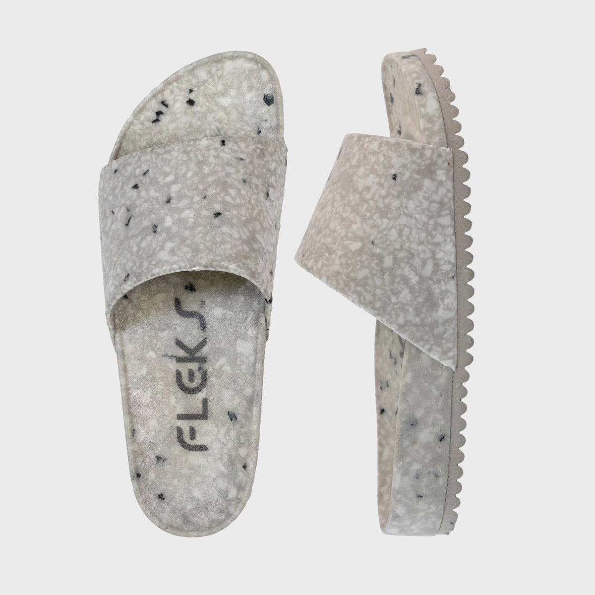 Fleks East Beach Slide in cloudy day style, top-down view showing the casual slide sandal with cloud-themed design.