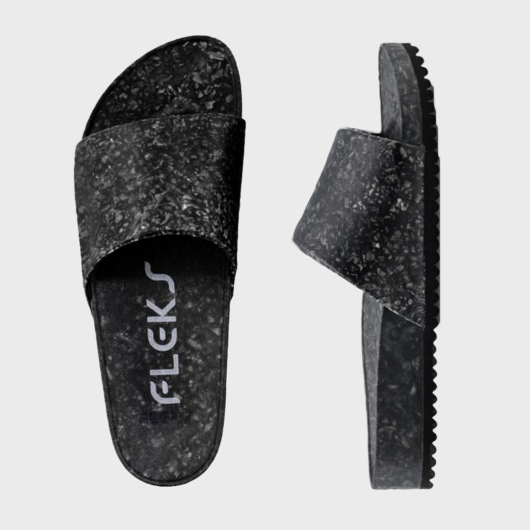 Fleks East Beach Slide in Night color, top-down view showing comfortable slide sandal with open toe design.