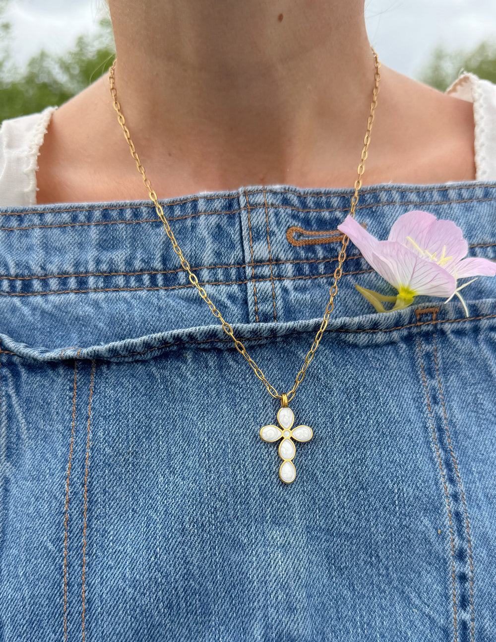 Gold Eternal Light Cross paperclip chain necklace by Elevated Faith featuring a delicate cross pendant on a modern chain.