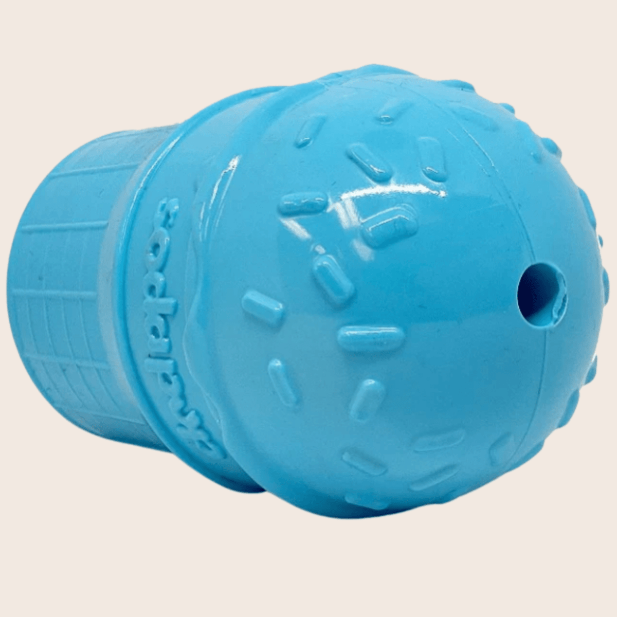 Blue Farm To Pet dog treat dispenser shown from the side view, designed for easy dispensing of dog treats.