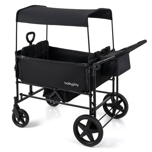 Foldable GBruno Store baby wagon stroller for four kids with removable canopy and adjustable push handle, suitable for family outings.