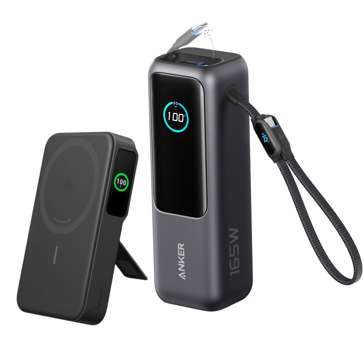 Anker MagGo 10K Power Bank showing sleek design and magnetic charging surface for wireless device charging.