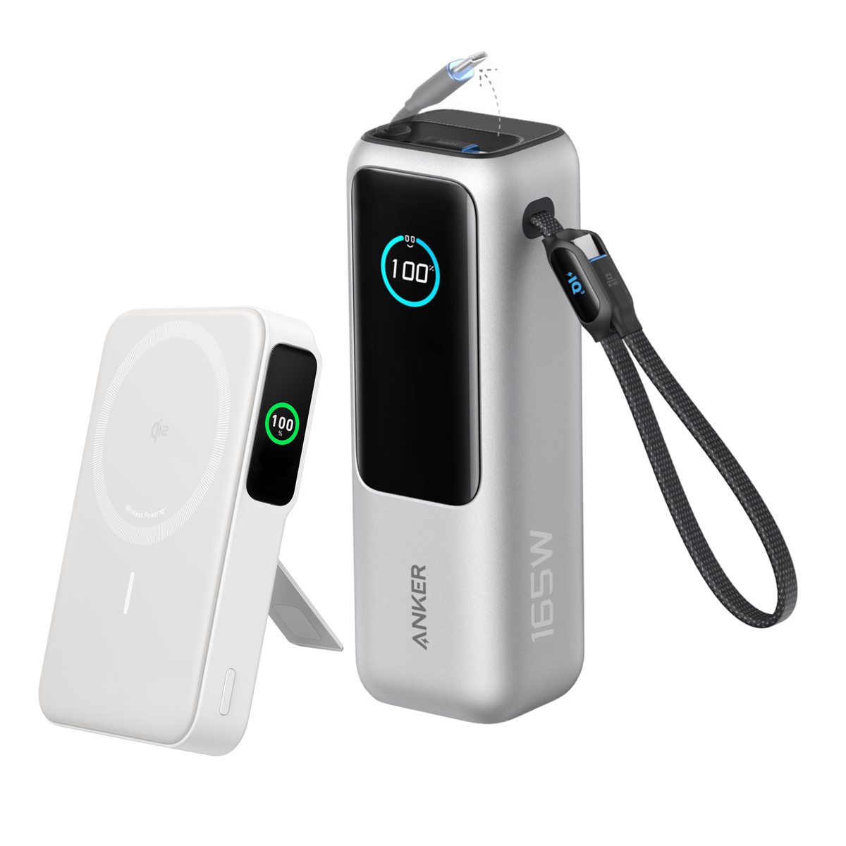 Anker MagGo 10K power bank with magnetic wireless charging pad and USB-C port for portable charging.