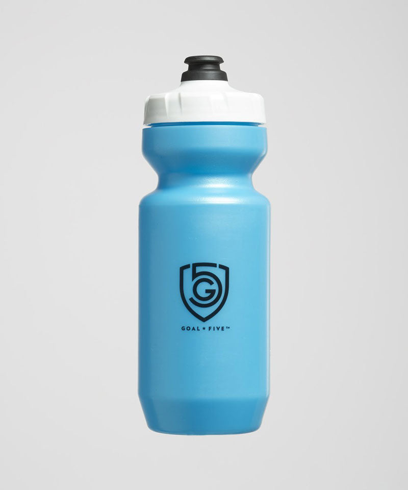 Light blue Goal Five G5 Purist 22oz training water bottle with a sleek design and flip-top lid for hydration during workouts.