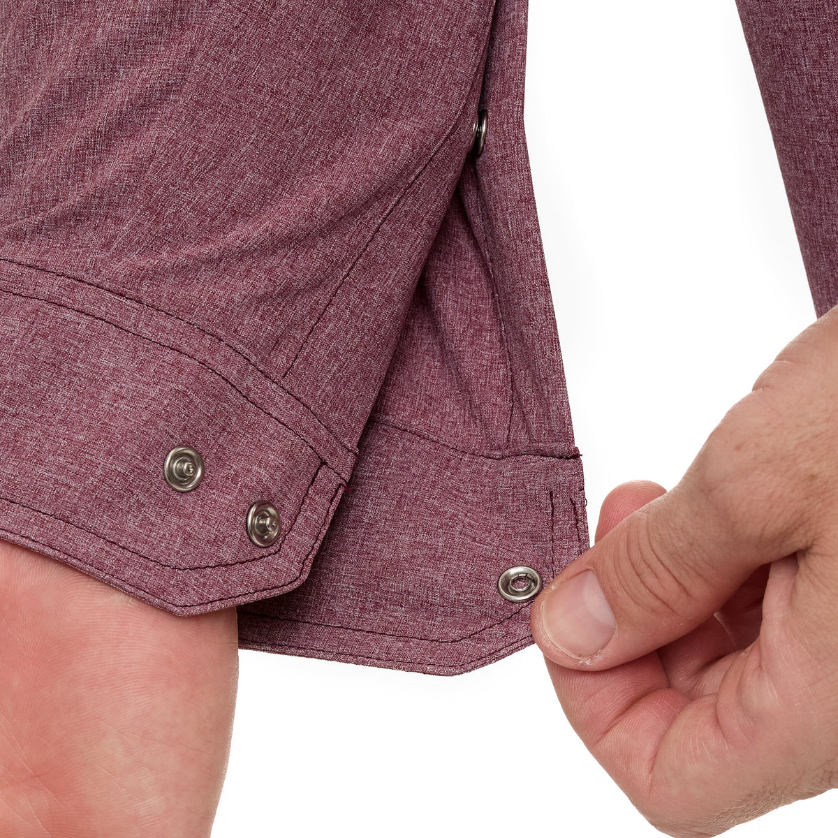 Maroon long sleeve pearl snap shirt by GameGuard with button-down front and classic western style.