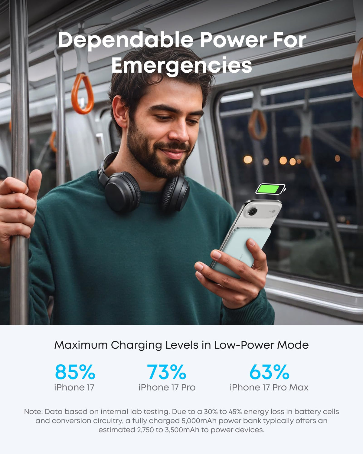 Green Anker Nano 5K MagGo slim power bank with compact design, portable for charging devices on the go.