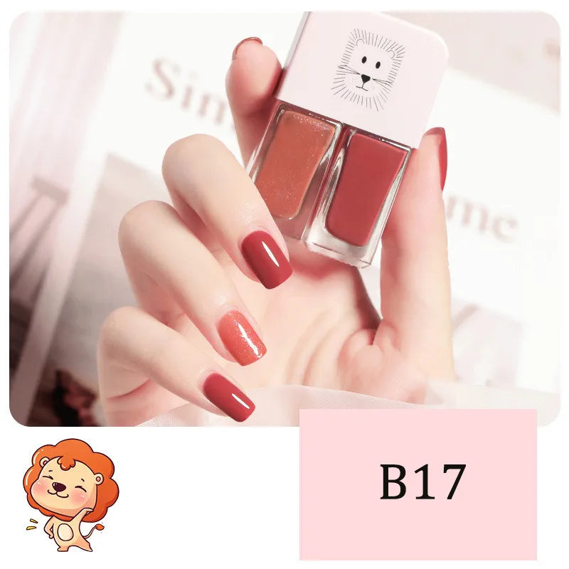 Blushimmer 2-in-1 candy color nail polish with water-based formula, quick-drying, waterproof, bright, and long-lasting.