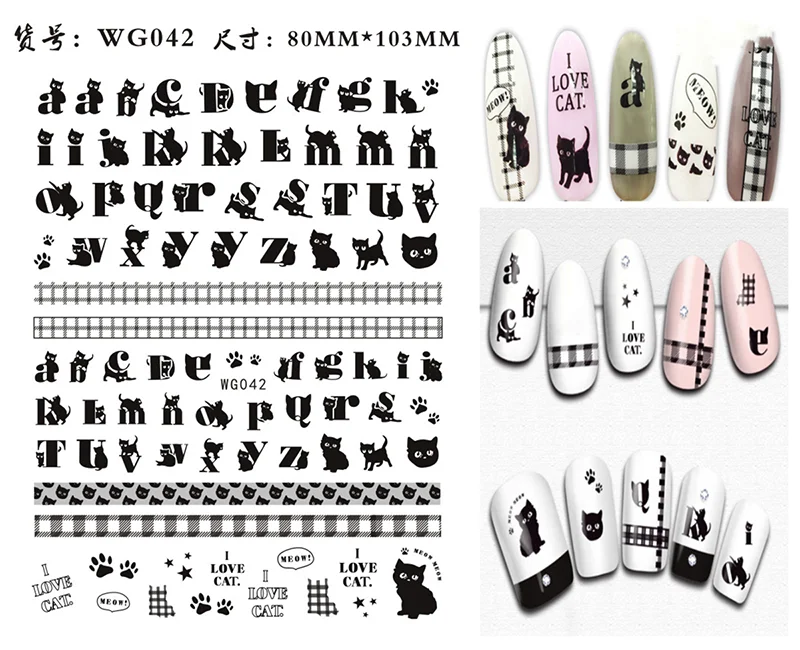 Black Old English font nail art stickers featuring alphabet letter transfers for gothic and gothic-inspired nail decoration.