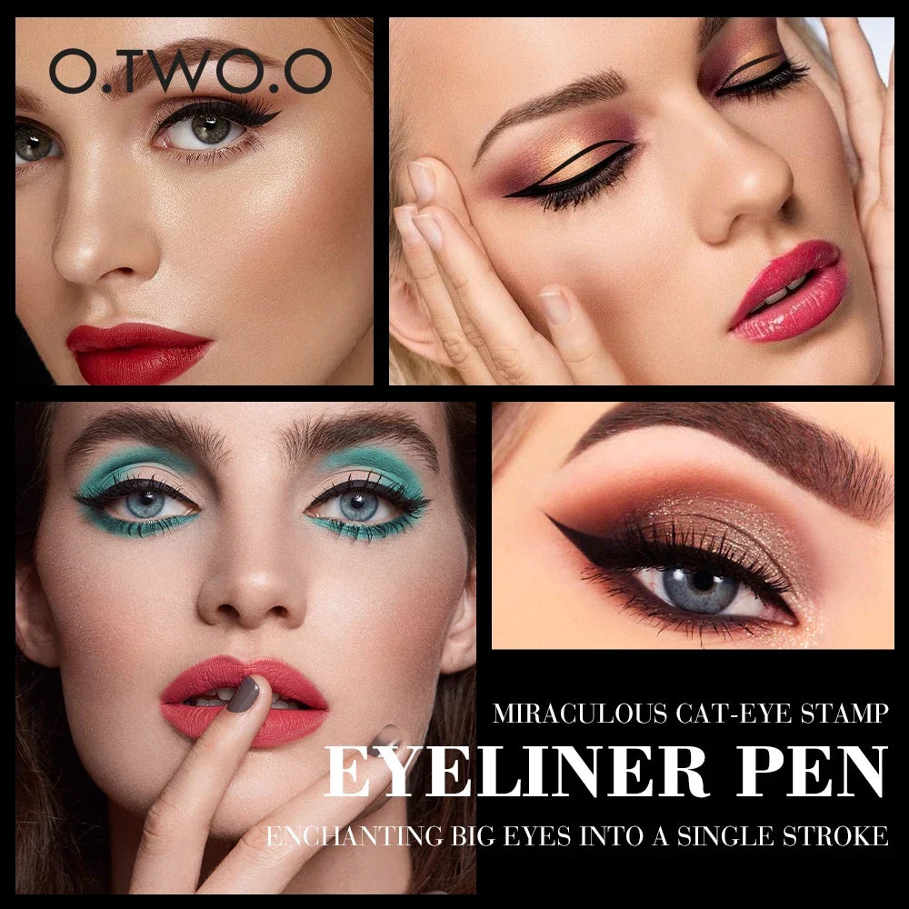 Black waterproof liquid double-ended eyeliner stamp pen by Blushimmer with precise tip for defining and stamping eye makeup.