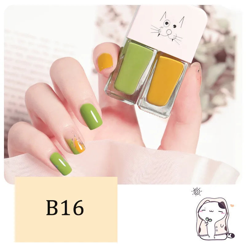Blushimmer 2-in-1 candy color nail polish bottle with bright, water-based formula and quick-dry, waterproof finish.