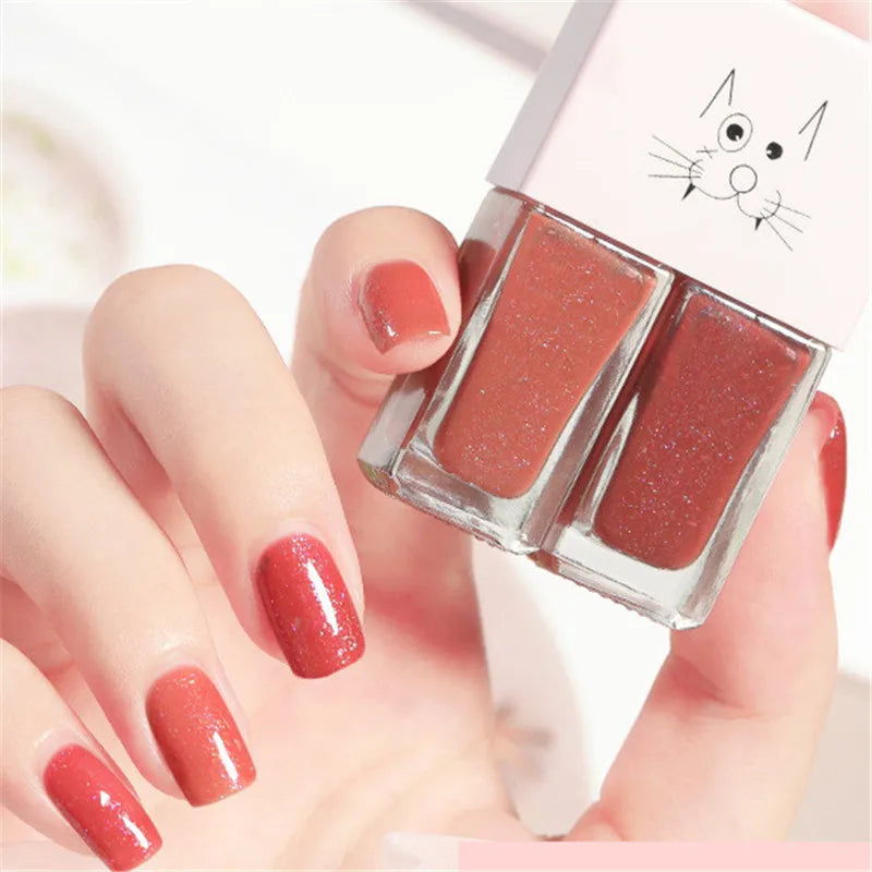 Blushimmer 2-in-1 candy color nail polish bottle with bright, water-based quick-dry formula and waterproof finish.