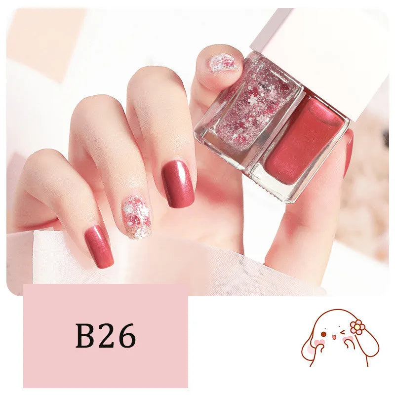 Blushimmer 2-in-1 candy color nail polish with water-based formula, quick dry, waterproof, and long-lasting for a bright manicure.