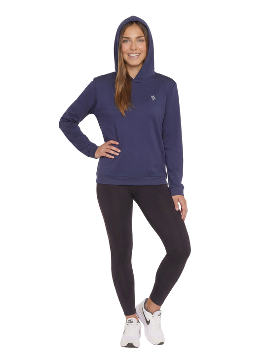 Navy Women's Hillside Hoodie by White Water Life, featuring a comfortable fit and casual style with a hood and front pocket.