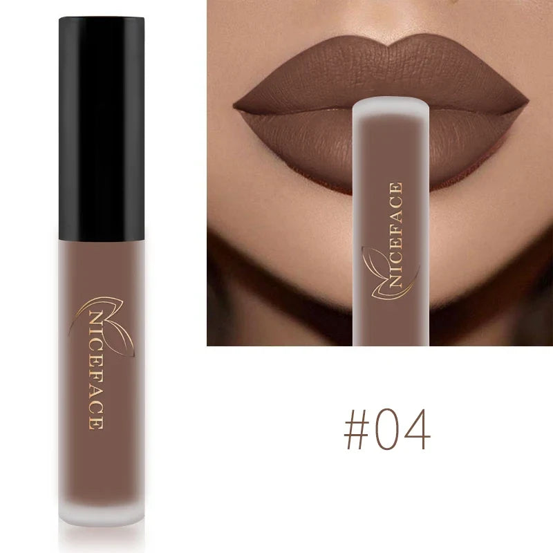 Blushimmer NICEFACE Nude waterproof liquid lipstick with velvet matte finish, long-lasting non-stick lip gloss and lip tint makeup.