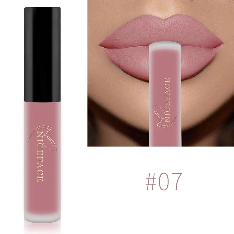 Blushimmer NICEFACE matte liquid lipstick in sexy red, nude, purple, and metallic shades, waterproof and long-lasting lip gloss.