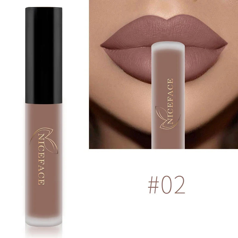 Blushimmer NICEFACE Nude Liquid Lipstick in waterproof velvet matte finish, showing the long-lasting lip gloss applicator and shade
