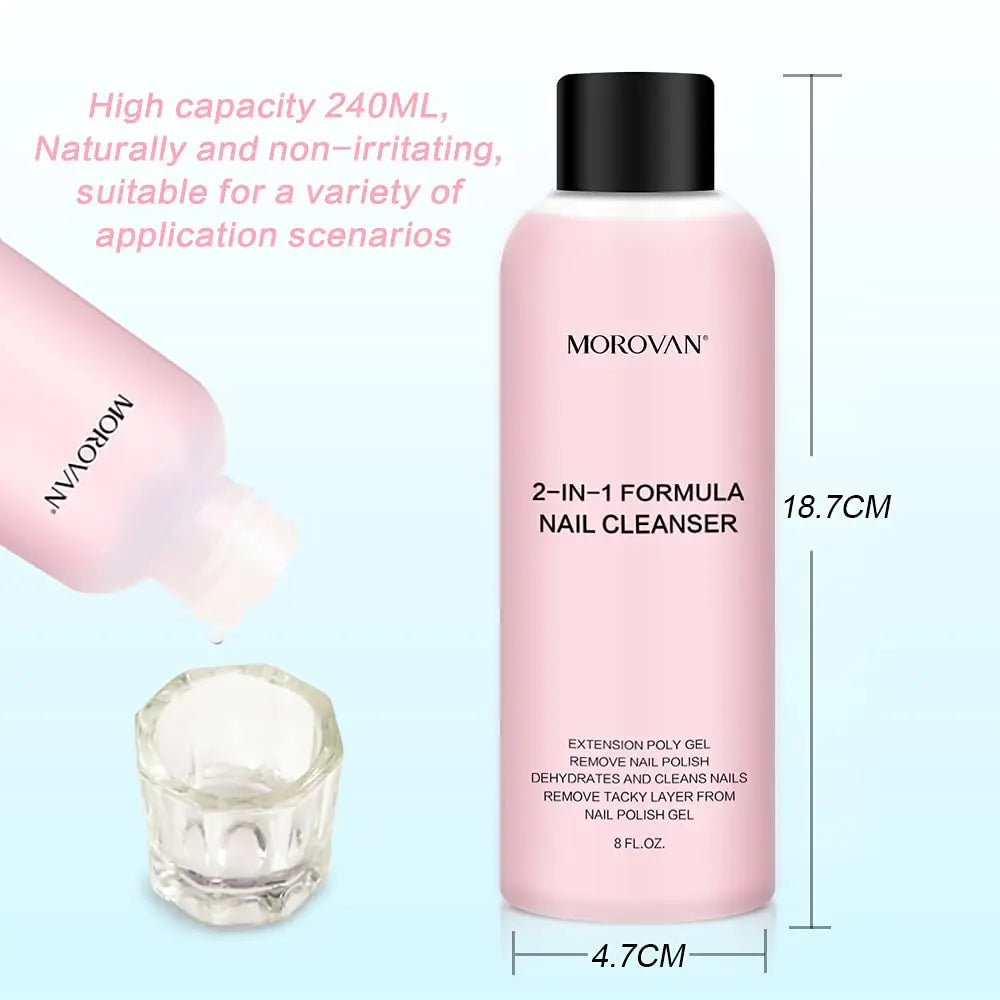 Blushimmer 8oz nail cleanser and slip solution bottle, featuring a clear liquid for nail extension and polish removal, with a lint-free design.