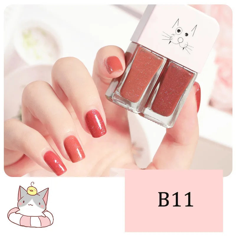 Blushimmer 2-in-1 candy color nail polish with water-based formula, bright finish, quick-dry, waterproof, and long-lasting for manicures